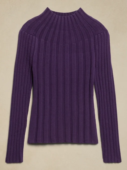 Mock-Neck Ribbed Sweater