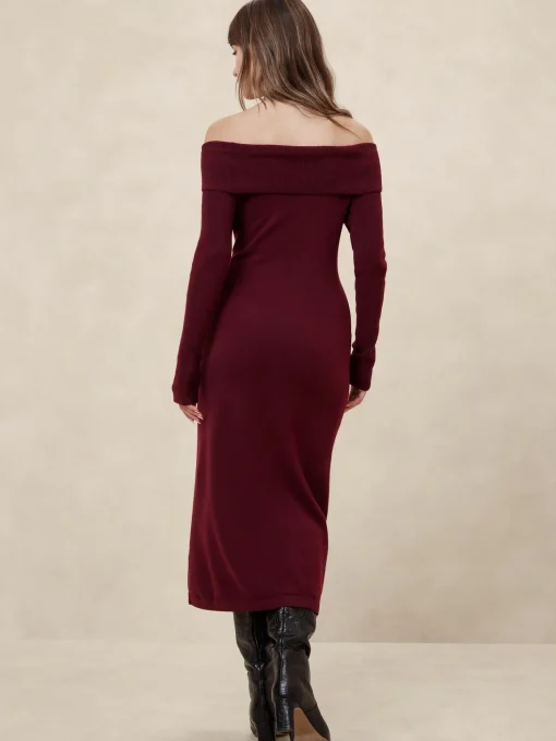 Off-Shoulder Midi Sweater Dress