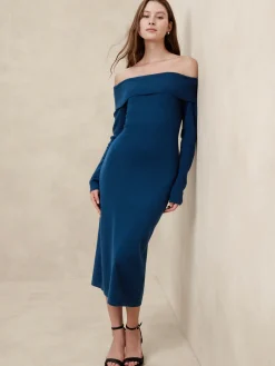 Off-Shoulder Midi Sweater Dress