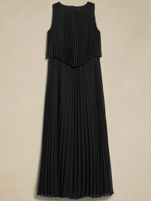 Pleated Chiffon Maxi Dress