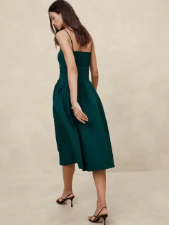 Pleated Taffeta Midi Dress