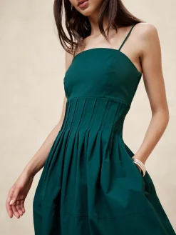 Pleated Taffeta Midi Dress