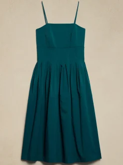 Pleated Taffeta Midi Dress