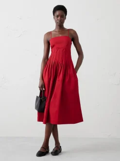 Pleated Taffeta Midi Dress