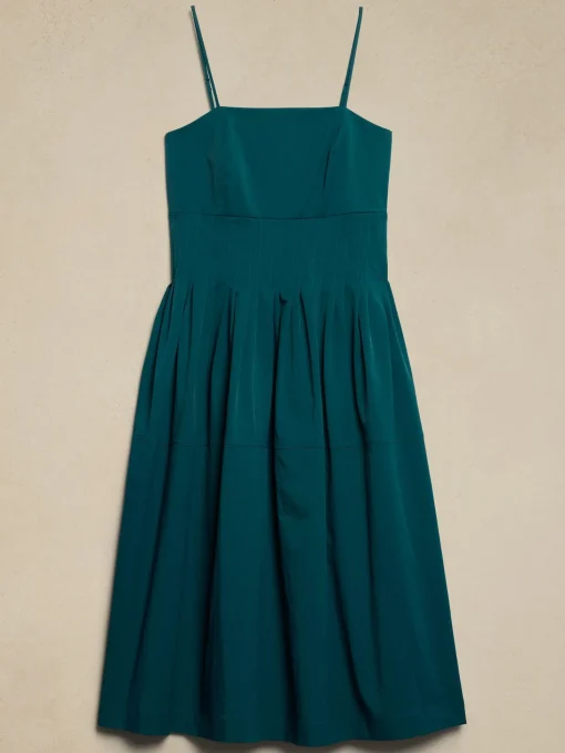 Pleated Taffeta Midi Dress