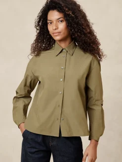 Pleated-Sleeve Taffeta Shirt