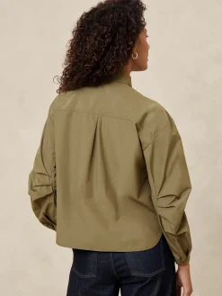Pleated-Sleeve Taffeta Shirt