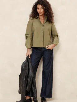Pleated-Sleeve Taffeta Shirt