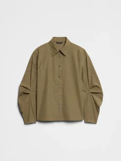 Pleated-Sleeve Taffeta Shirt