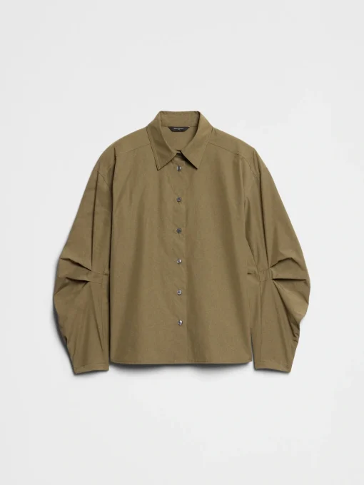 Pleated-Sleeve Taffeta Shirt