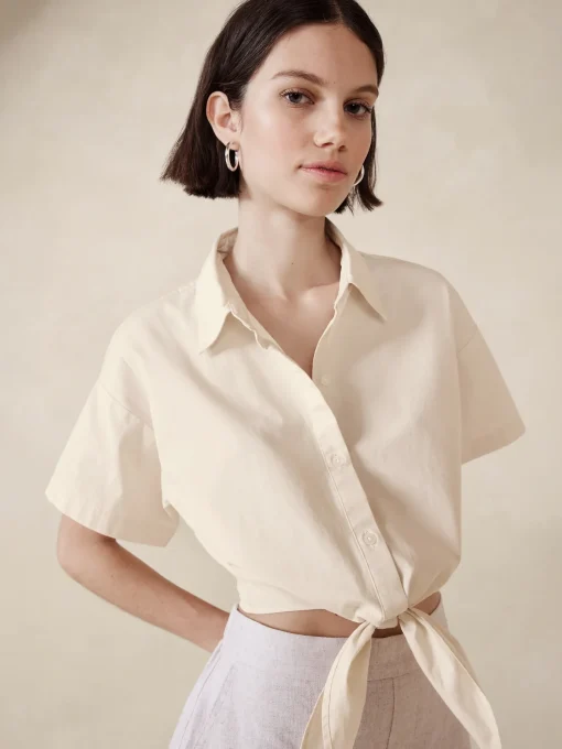 Poplin Tie-Front Cropped Shirt