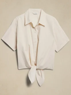 Poplin Tie-Front Cropped Shirt