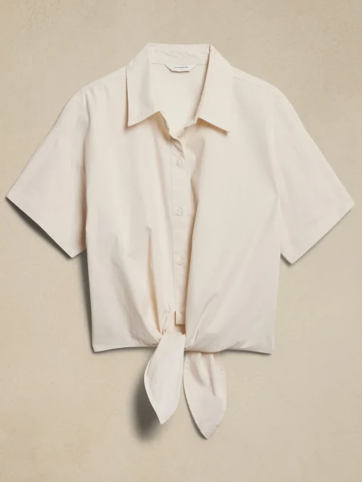 Poplin Tie-Front Cropped Shirt