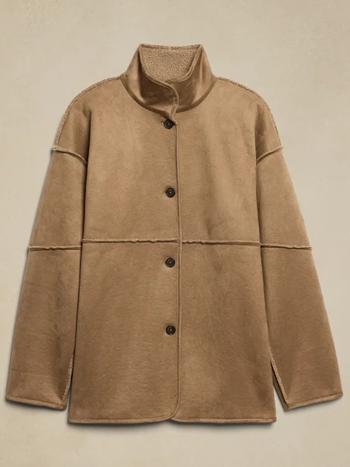 Reversible Vegan Suede Sherpa Jacket