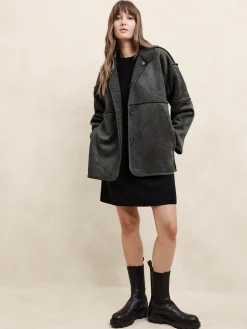Reversible Vegan Suede Sherpa Jacket