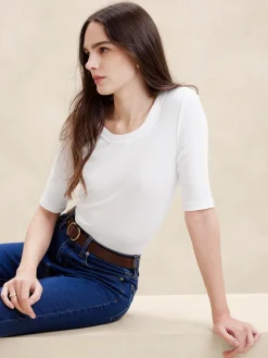 Ribbed Elbow-Sleeve T-Shirt
