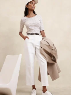 Ribbed Elbow-Sleeve T-Shirt