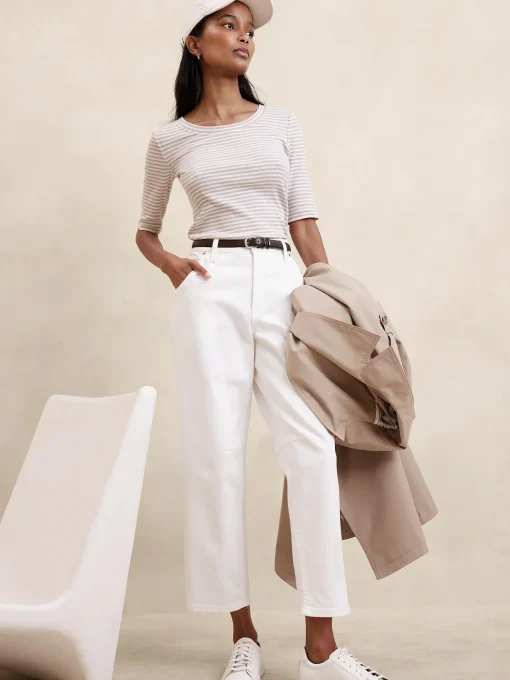 Ribbed Elbow-Sleeve T-Shirt