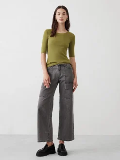 Ribbed Elbow-Sleeve T-Shirt