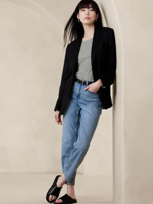Ribbed Elbow-Sleeve T-Shirt
