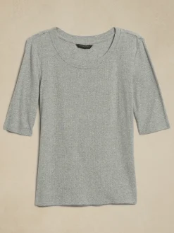 Ribbed Elbow-Sleeve T-Shirt