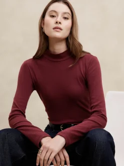 Ribbed Mock-Neck T-Shirt