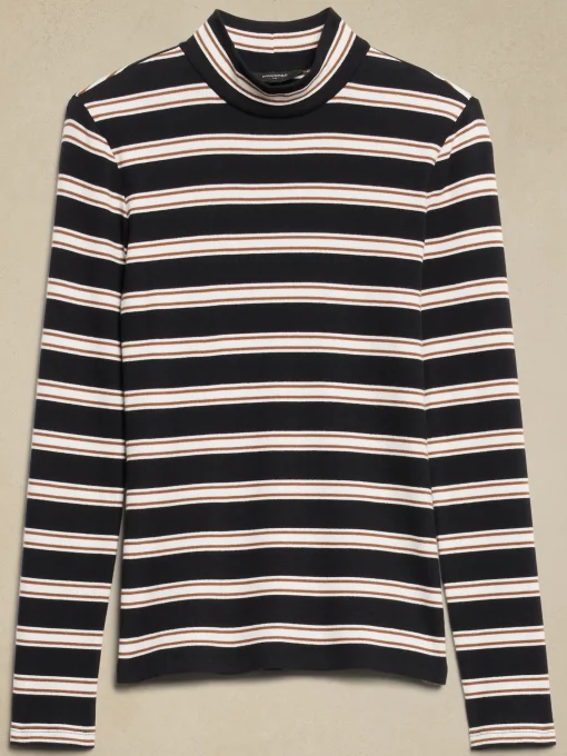 Ribbed Mock-Neck T-Shirt