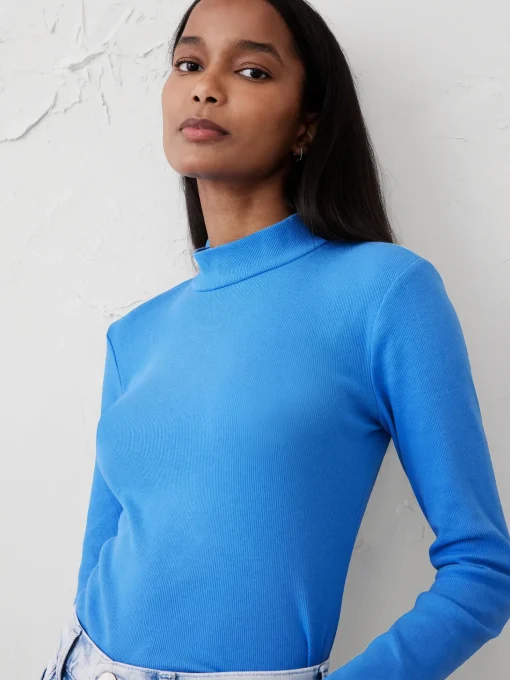 Ribbed Mock-Neck T-Shirt