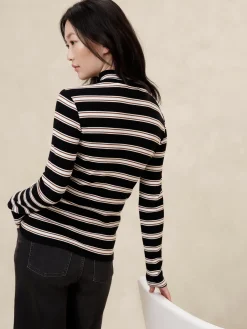 Ribbed Mock-Neck T-Shirt