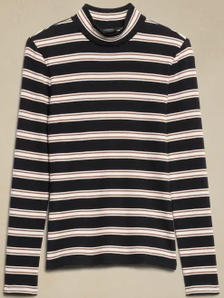 Ribbed Mock-Neck T-Shirt