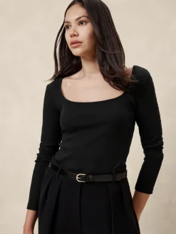 Ribbed Square-Neck Top