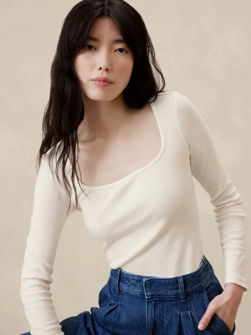 Ribbed Square-Neck Top
