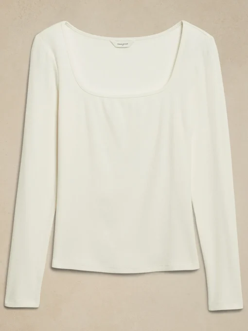 Ribbed Square-Neck Top