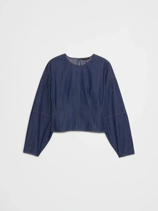 Rounded-Sleeve Denim Top