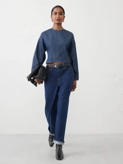Rounded-Sleeve Denim Top