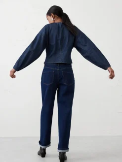 Rounded-Sleeve Denim Top