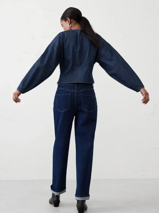 Rounded-Sleeve Denim Top