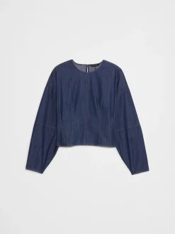 Rounded-Sleeve Denim Top