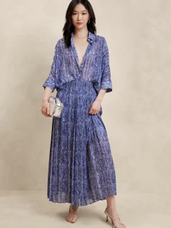 Ruched-Waist Pleated Maxi Skirt
