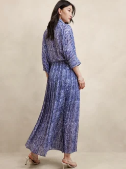 Ruched-Waist Pleated Maxi Skirt