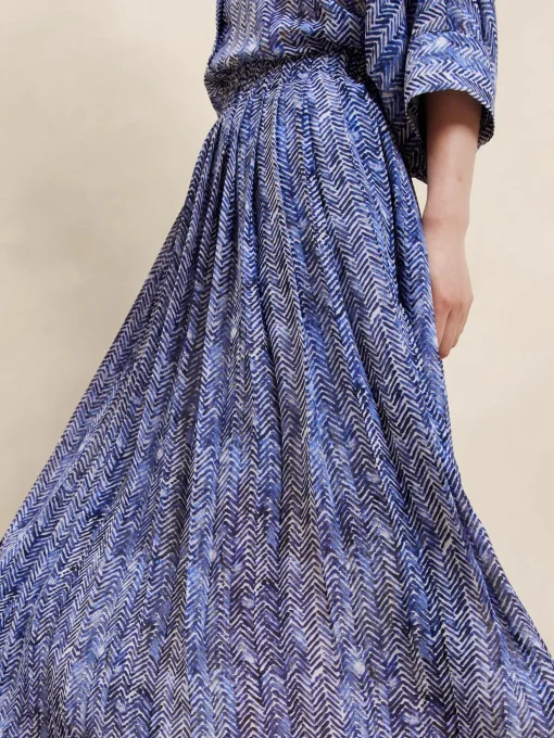 Ruched-Waist Pleated Maxi Skirt