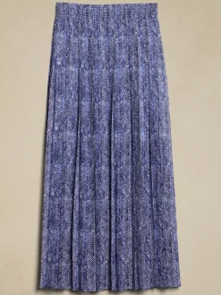 Ruched-Waist Pleated Maxi Skirt