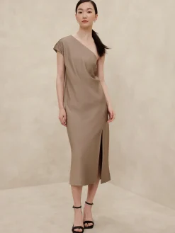 Satin One-Shoulder Midi Dress