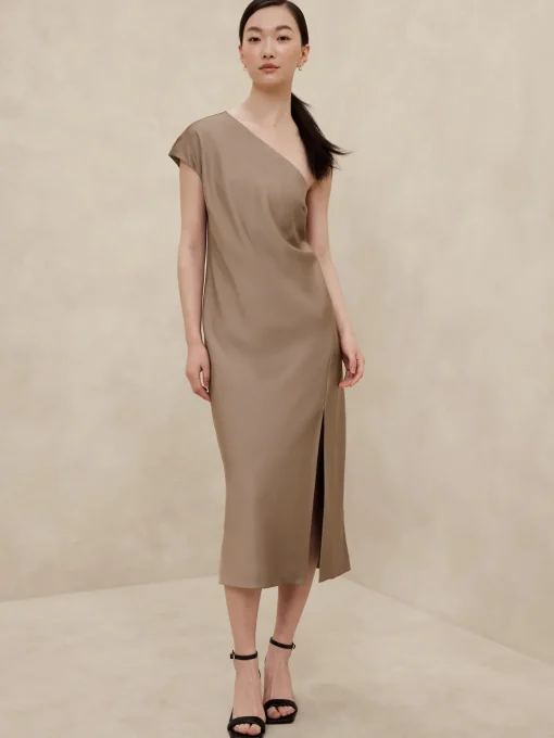 Satin One-Shoulder Midi Dress