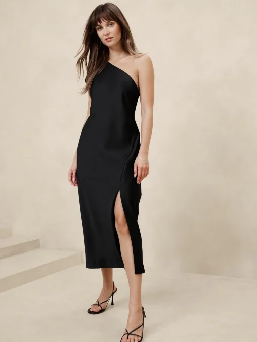 Satin One-Shoulder Midi Dress