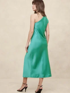 Satin One-Shoulder Midi Dress