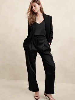 Satin Pleated Tab-Leg Pant