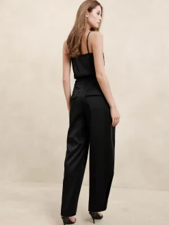 Satin Pleated Tab-Leg Pant