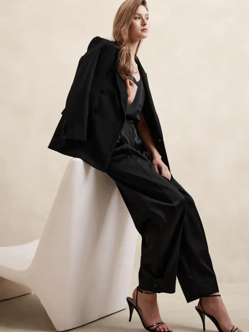 Satin Pleated Tab-Leg Pant