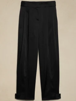 Satin Pleated Tab-Leg Pant